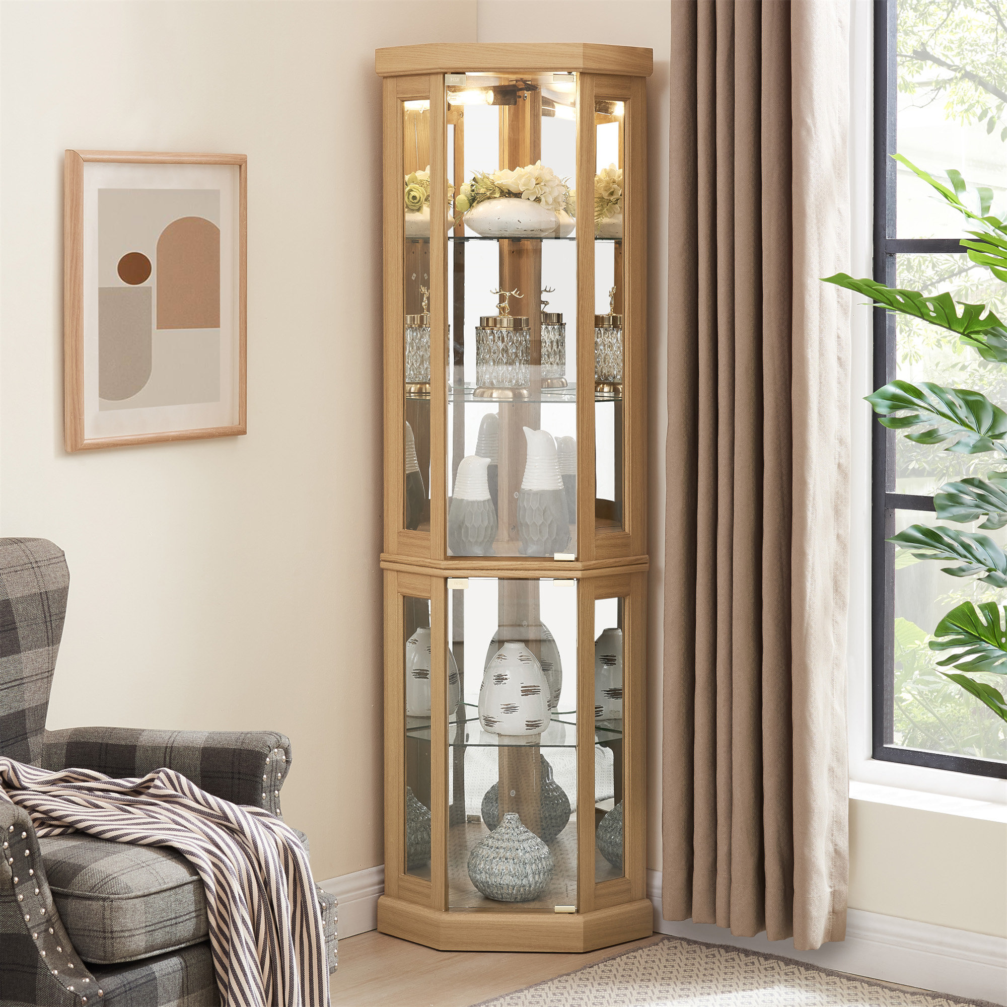 Living room corner glass cabinet discount